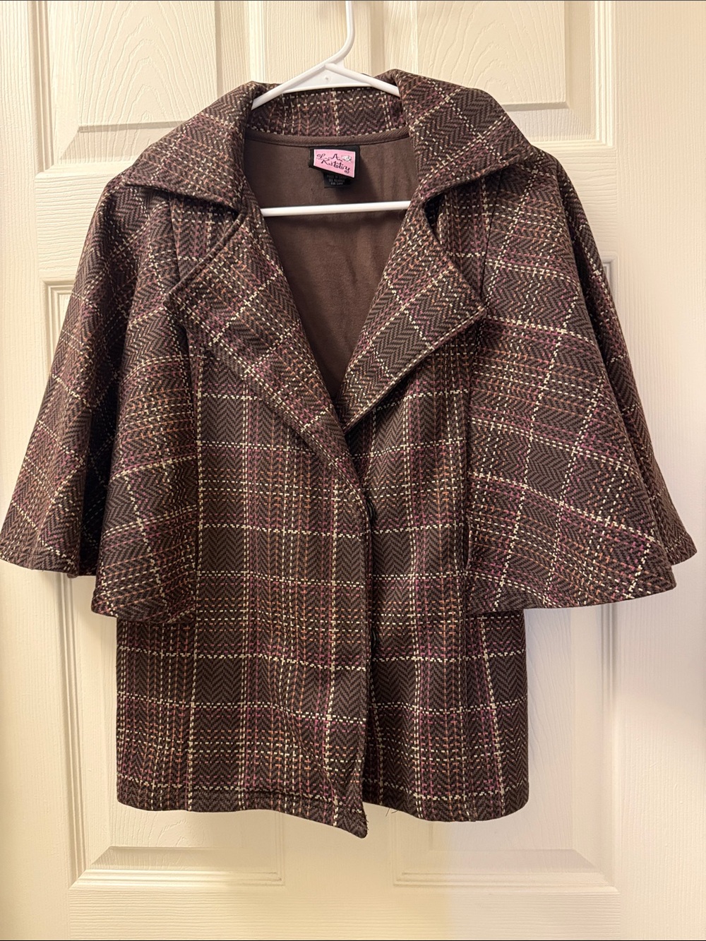 L.A. Kitty Vintage Brown Plaid Cape Sleeve Jacket